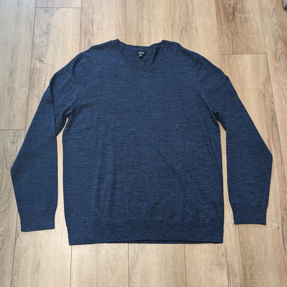 Apt 9 Merino Wool Blend V-Neck Sweater Long Sleeve Navy Blue Big Tall 2XL